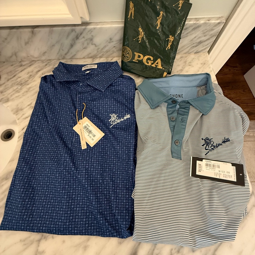 Southern Hills Country Club Men’s Blue & Light Blue Striped Polo Shirts